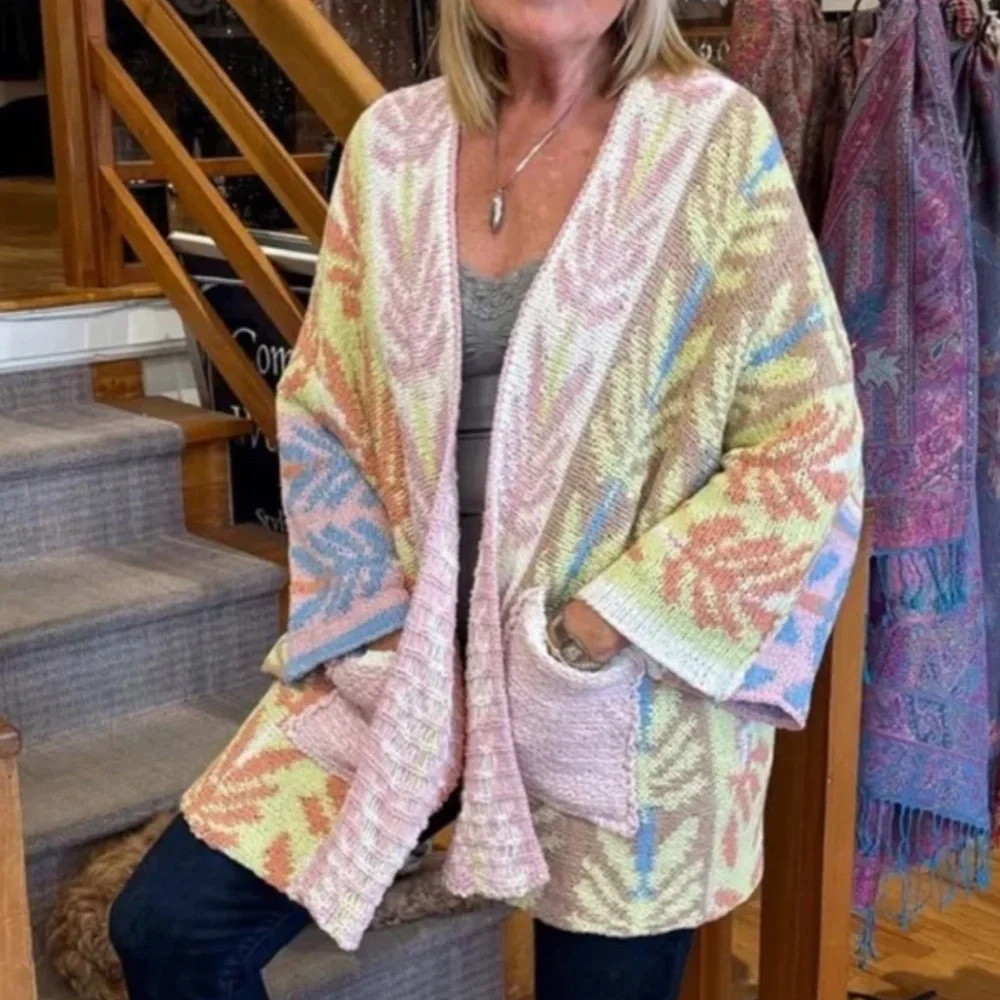 BEST Free People Mallorca Oversize Open Front Cardigan Knit Breeze Combo XS/S - Picture 5 of 7